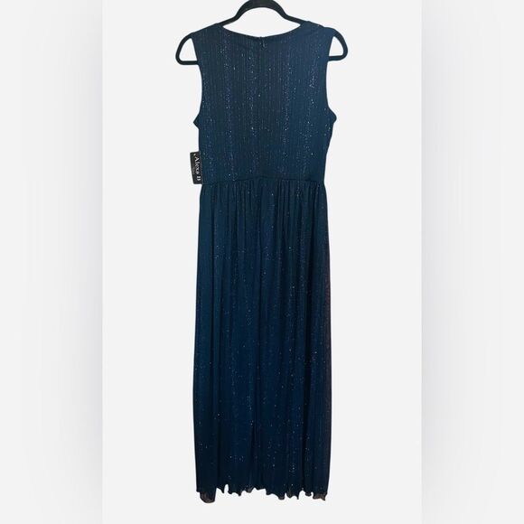 Alexa B Nites Shimmer Metallic Navy Maxi Dress Gown Formal Sleeveless NEW Size 8 - Picture 3 of 10